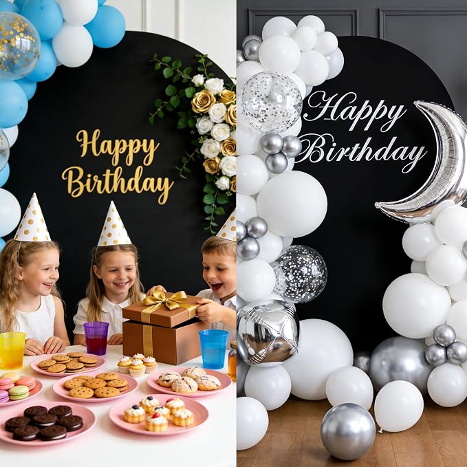 Metal Arch Backdrop Stand and Cover Set, 7.2FT Gold Wedding Backdrop Arch Frame Stand with Cover, Balloon Arch Stand with Black Arch Cover for Party Birthday Baby Shower Graduation Decorations