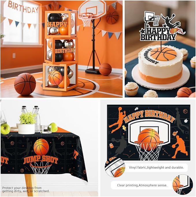 241pcs Basketball Party Decorations, All-in-one Party Set with 20 Serves Disposable Plates, Banner, 2 Tablecloths, Backdrop for Basketball Birthday Party Decorations