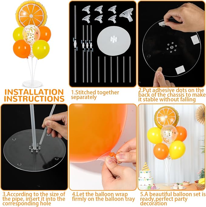 Little Cutie Fruit Party Balloons Stand Kit 2 Sets With 2 Orange Slice Foil Balloons Orange Yellow Gold Confetti Balloon Centerpiece for Tables for Birthday Party Little Cutie Baby Shower Decorations