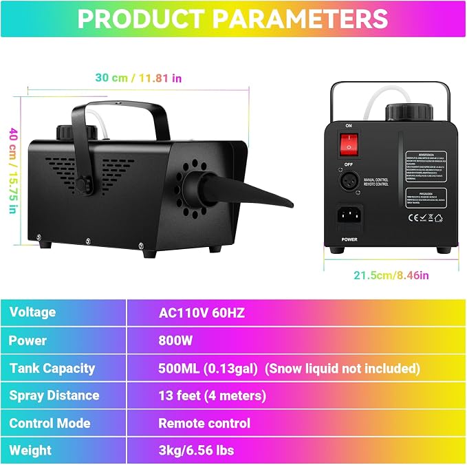 Snow Machine for Outdoor Indoor: 800W Wireless Remote Control Fake Snow Maker - No Preheating Required for Pool Parties Kids Birthday Backyard Water Fun & Events