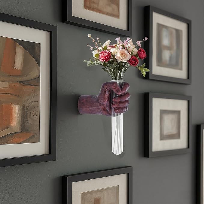 Wall Sculptures, Hand Vases Home Decor, Wall Mount Art Sculpture, Unique Wall Art Statue, Funky Flower Vase Decorations, Modern Eclectic Hanging Decor,Glass Test Tube Vase
