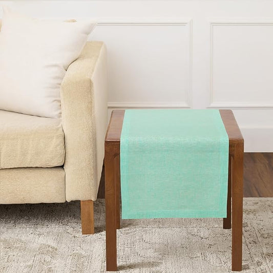 Solino Home Linen Table Runner 36 Inches - 100% Pure Linen Chambray Aqua Table Runner 14 x 36 Inch Ideal for Dresser and Coffee Tables - Athena, Spring, Summer, Mothers Day