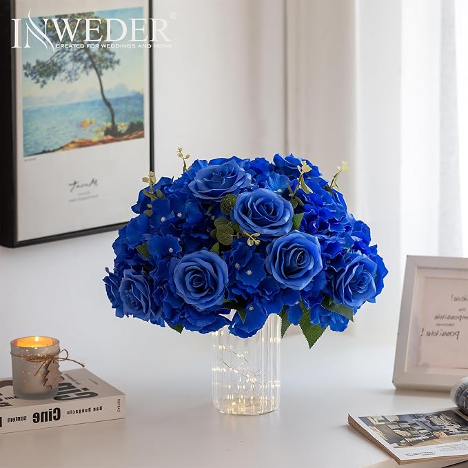 Blue Flowers Balls for Centerpieces: 10 PCS 15.7" Diam Flower Centerpieces for Tables in Wedding Reception Decorations Arrangement for Party Celebration Planners