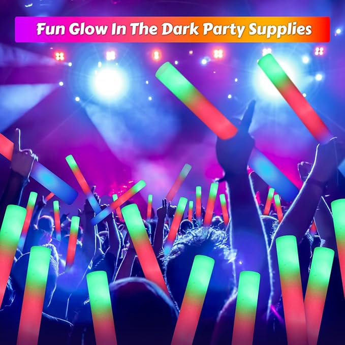 OLUPP 70 PCS LED Foam Glow Sticks Bulk, Glow in the Dark Party Supplies with 3 Modes Colorful Flashing, Foam Light Up Sticks for Wedding,Birthday,Neon Party,Carnival,Concert,New Year