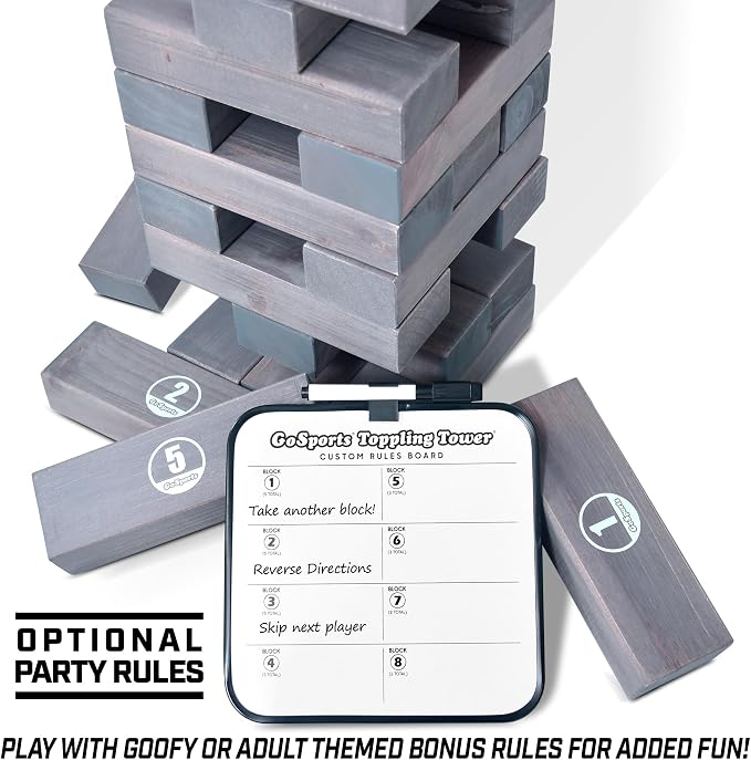 GoSports Giant Wooden Stacking Game - Stacks Up to 5 ft - Choose Brown Wood Stain, Gray, Natural, Stars & Stripes, or Tropical Hardwood - Toppling Tower