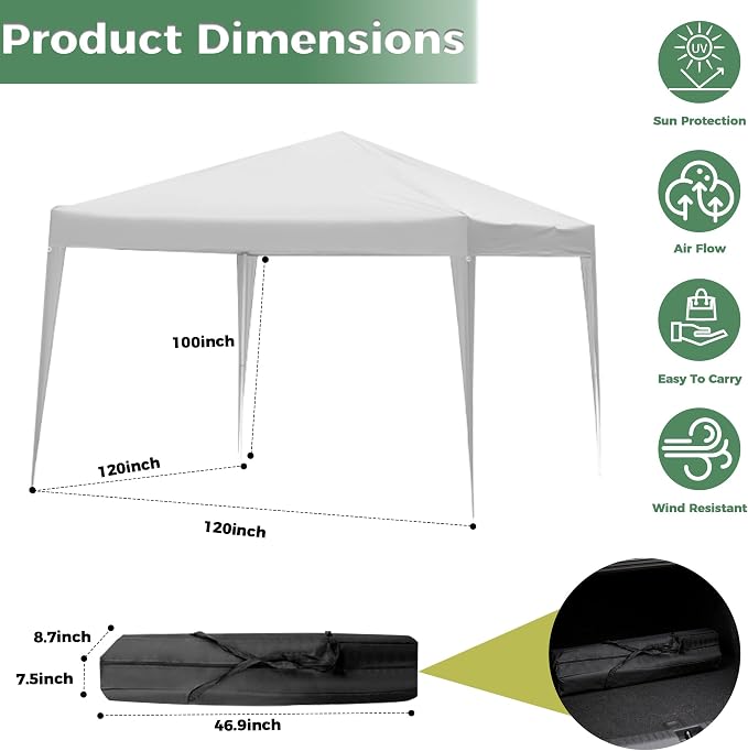 10X10FT White Pop Up Canopy Party Tent, Outdoor Commercial Instant Gazebo with 4 Removable Sidewalls for Events, Wedding, Backyard, Patio, Easy Set Up Sun Shade with Carrying Bag