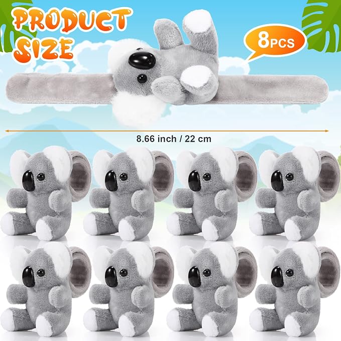 Lenwen 8 Pcs Stuffed Koala Animals Slap Bracelets for Kids 8.66 Inch Back to School Plush Animal Bracelets Adopt a Koala Bear Party Favors Wrist Slap Snap Band Toy for Boys Girls Birthday Gifts