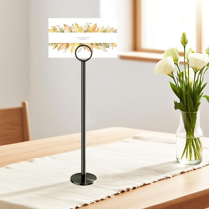 Urban Deco 12PK Table Number Holders Place Card Holders 12 Inch Table Card Holders Steel Card Holders for Photos, Food Signs, Memo Notes, Weddings, Restaurants, Birthdays (Nickel Black)