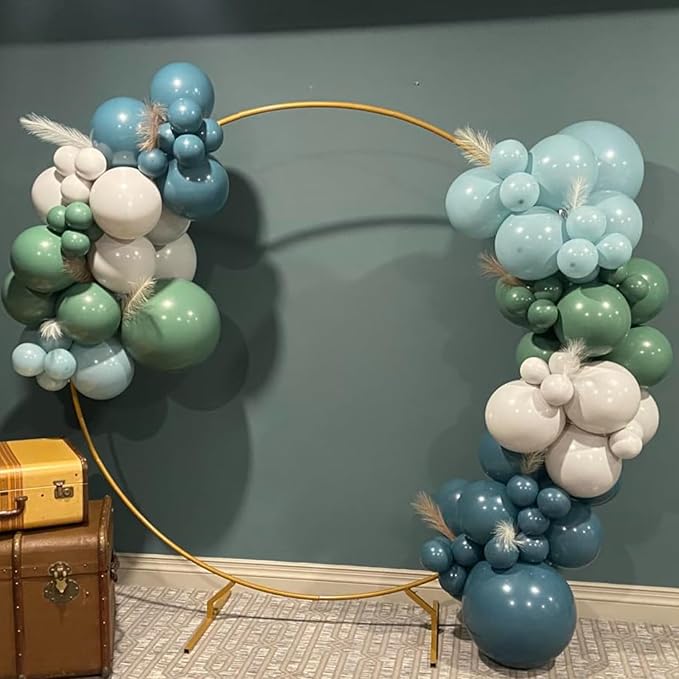 Double Stuffed Dusty Blue Green Balloon Arch Kit, Boho Neutral Balloon Garland Kit Sage Dusty Green Slate Blue Teal Latex Balloons for Baby Shower Bridal Shower Dinosaur Birthday Party Decorations