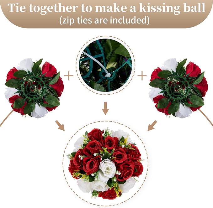 Sziqiqi Red Fake Flowers for Wedding Centerpiece Kissing Flower Balls for Tables Flower Centerpieces Arrangement for Party Road Lead