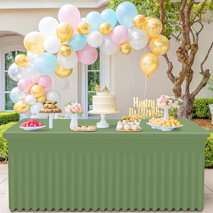 Smiry Spandex Tablecloth 2 Pack, Elastic Fitted Stretch Tablecloth for 6FT Rectangle Tables, Waterproof Washable Table Cover Skirt for Wedding, Banquet & Parties (Sage Green, 72Lx30Wx30H Inch)
