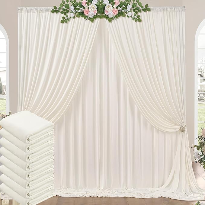 40ft x 10ft Wrinkle Free Ivory Backdrop Curtains for Parties, 8 Panels 5x10ft Polyester Ivory Backdrop Drapes for Wedding Birthday Photography Background Decoration