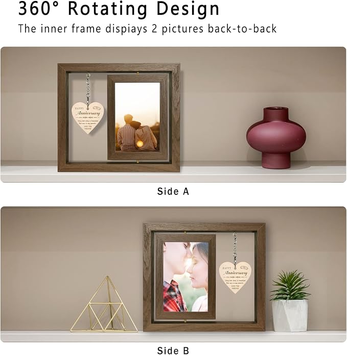 EYITUPC Happy Anniversary Picture Frame Gifts for Women, Rustic Wood Floating Wedding Anniversary for Her Him Wife Husband Men Couple Boyfriend Girlfriend Gifts