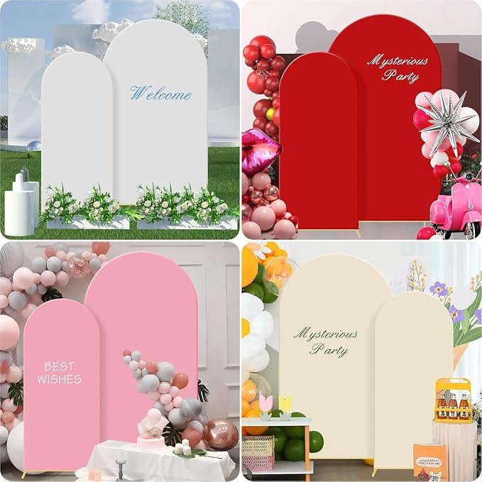 Gawicpy Wedding Arch Backdrop Stand Set Metal Arch Backdrop Stand with Wedding Arch Cover, Wedding Balloon Arch Backdrop Stand for Birthday, Baby Shower, Anniversary (Pink, 5.9FT+7.2FT)