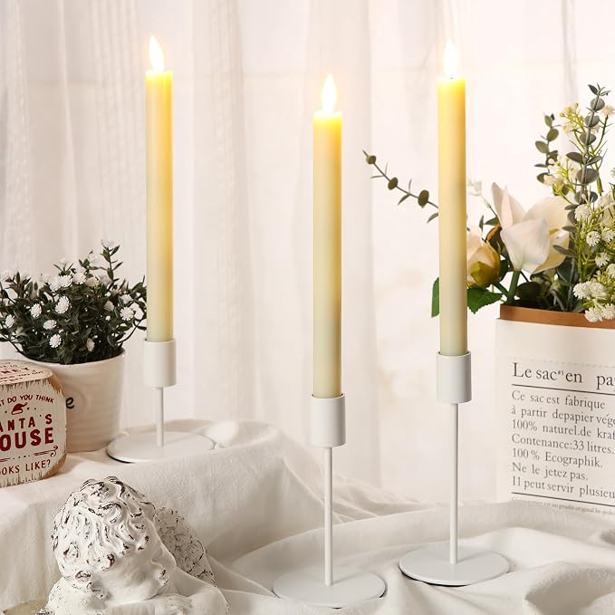 Sieral Candle Holders Bulk Taper Candlesticks Holders Set Modern Decorative Metal Candelabras for Wedding Anniversary Home Dinning Table Centerpiece Xmas Party Decor(Matte White,24 Pcs)