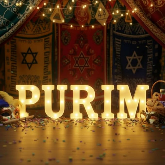 Honoson 5 Pcs Happy Purim Party Decorations Purim Light up Neon Lights Sign for Jewish Carnival Party Indoor Outdoor Table Wall Decorations Activity Supply