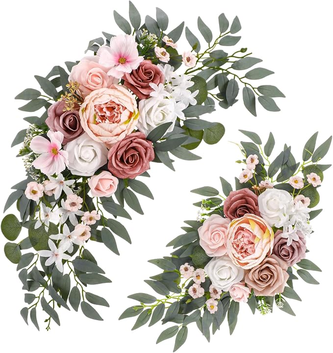 2 Pcs Wedding Arch Decorations - Reusable Artificial Hanging Flowers Floral Swag Greenery Garland for Wedding Welcome Sign Backdrop Bridal Ceremony Reception Backdrop Decoration(Soft Pink)