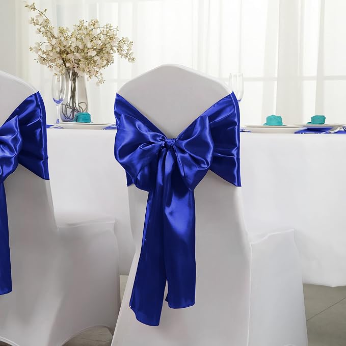 Horbaunal 24 Pack Royal Blue Satin Table Runner 12 x 108 Inch, Smooth Table Runners for Wedding Banquets Birthday Party