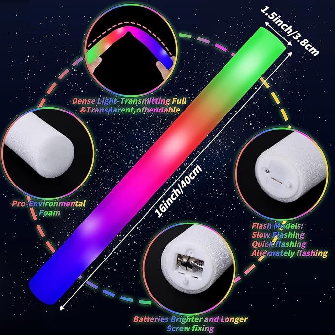 Oleitodh Glow in the Dark Party Supplies Set Bulk Neon Party Favor Toys Includes 30 Led Light up Glasses 10 Color 30 Light up Foam Sticks Bulk for Disco Wedding Birthday Concert Halloween Raves Party