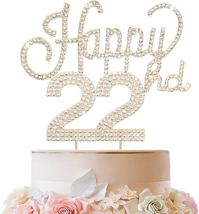 LINGTEER Happy 22nd Birthday Gold Rhinestone Cake Topper - Cheers to 22nd Birthday 22 Years Old Party Cake Centerpieces Topper Decorations Gift Sign.