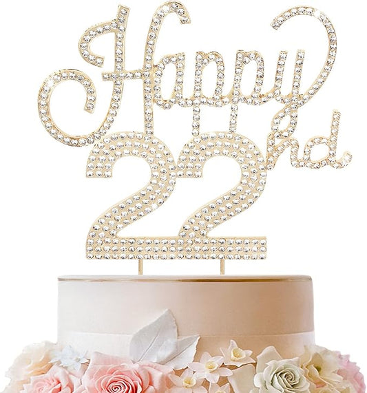 LINGTEER Happy 22nd Birthday Gold Rhinestone Cake Topper - Cheers to 22nd Birthday 22 Years Old Party Cake Centerpieces Topper Decorations Gift Sign.