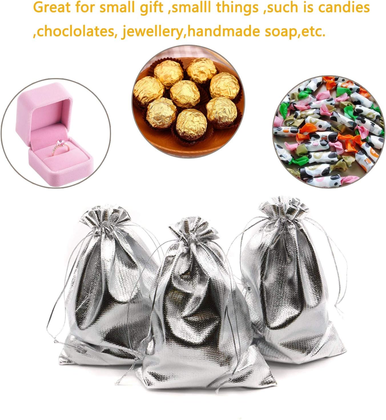 Drawstring Organza Jewelry Pouches (Silver, 3.54x4.72 Inch (Pack of 100))