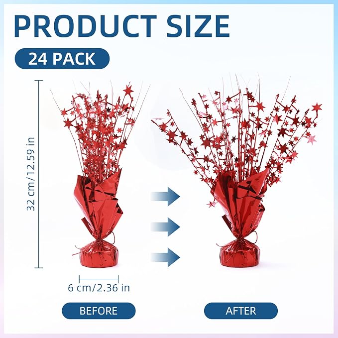 24 Pack Red Metallic Foil Spray Centerpiece Star Table Decoration Burst Table Centerpieces for Birthday New Year Wedding Anniversary Graduation Party Supply (Red)