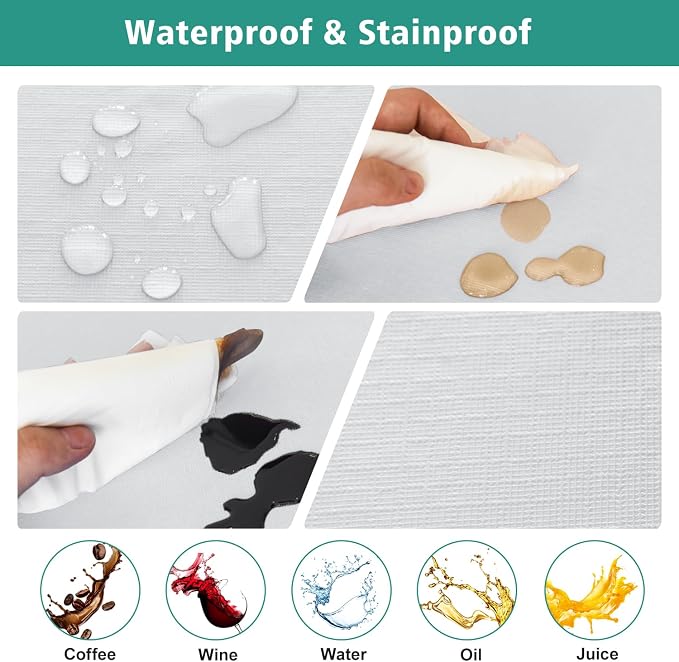 LUSHVIDA 2 Packs Vinyl Card Tablecloth with Flannel Backing 48x48 inch - Waterproof Plastic Picnic Table Cover for Square Folding Table Cloth with Elastic Corners, White