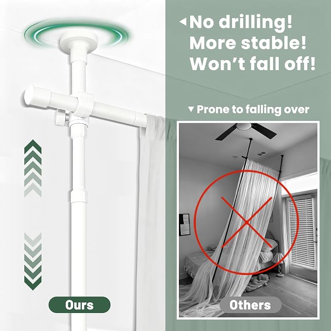 Jilron Tension Curtain Rods No Drill Adjustable Room Divider, Tension Rod for Room Separator and Partition Room Dividers, Easy Installation for Bedroom & Apartment(White - W35-100 × H43-120 in)