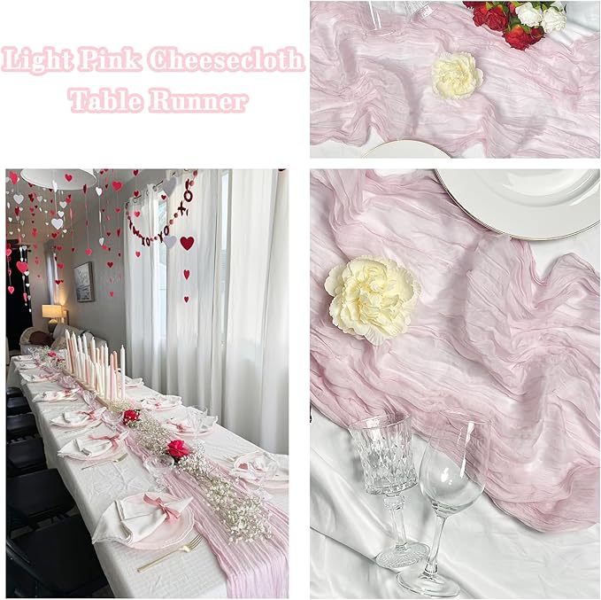 10 Pack 120inch Light Pink Cheesecloth Table Runners - 10Ft Long Pink Gauze Table Runner Bulk for Weddings Bridal Parties and Baby Showers Valentine's Day Decoration- 10pcs Light Pink Runner
