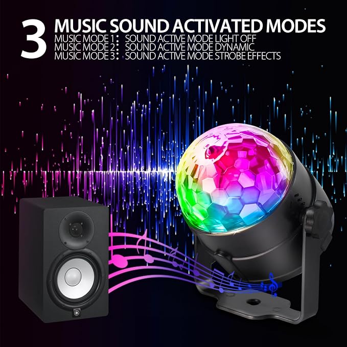NEQUARE Disco Ball DJ Party Lights Sound Activated Remote Control Strobe Lamp 7 Modes Stage Light for New Years 2026 Room Dance Parties Karaoke Halloween Christmas Birthday Decorations 5.58Ft