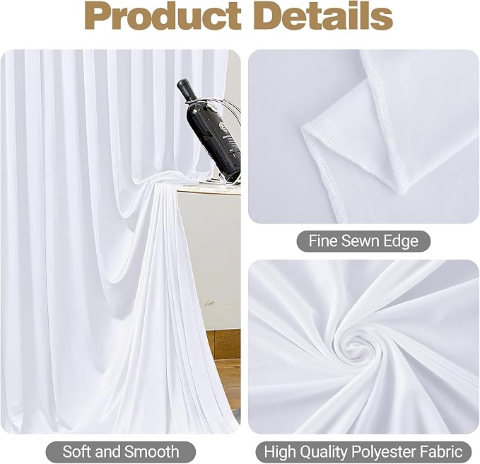 20ft x 15ft White Backdrop Curtain Panels for Weddings - Wrinkle-Free Polyester Photo Drapes for Birthday Party, Photography Background, Stage Decor