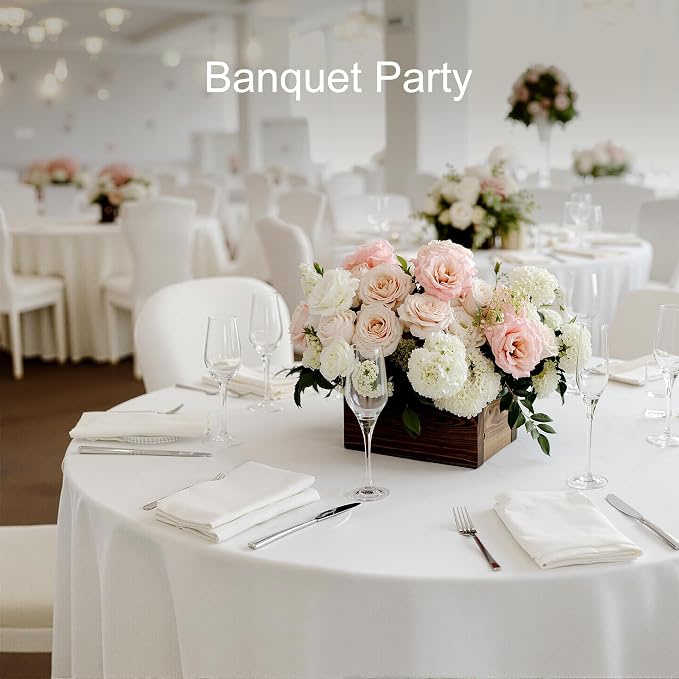 joybest 6 Pack Round Tablecloths 90 Inch White Polyester Table Cloth for 30-60 Inch Tables, Stain and Wrinkle Resistant Washable Fabric Table Cover for Wedding, Party, Reception, Banquet