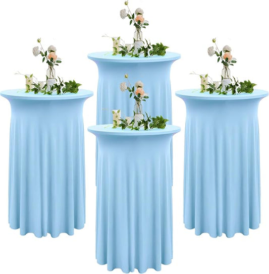 4 Pack Baby Blue Round High Top Highboy Table Cloth 32inch×43inch Wrinkle Free Stretch Spandex Cocktail Tablecloths Table Covers for Cocktail Party Wedding Banquet Baby Shower Birthday