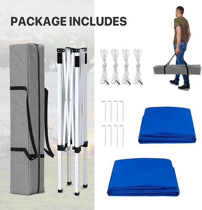 COOS BAY 5x5 Pop Up Canopy Tent with Side Wall, Easy Setup Portable Sun Shelter with Carry Bag, Outdoor Shade for Beach, Camping, Sports & Backyard, Blue