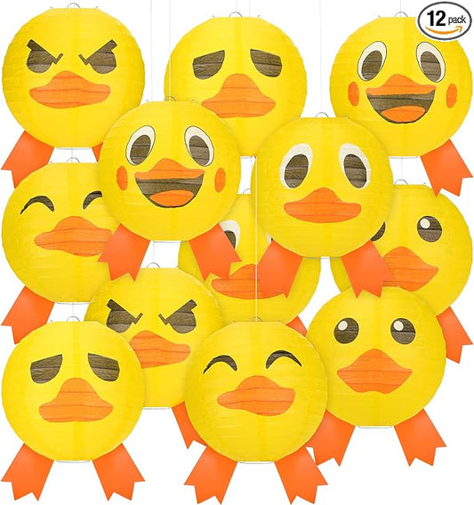 Panelee 12 Pcs Rubber Duck Party Decorations Paper Lanterns 8 Inch Hanging Round Paper Party Decorations for Holiday Indoor Outdoor Supplies