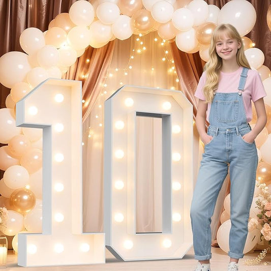 Ledido 4FT Marquee Light Up Numbers 10, Marquee Numbers 4 Feet Tall for Birthday, Anniversary,Graduation Party Decorations,Big 10th Birthday Number for Party Decor,Warm White Large Lighted Number 10