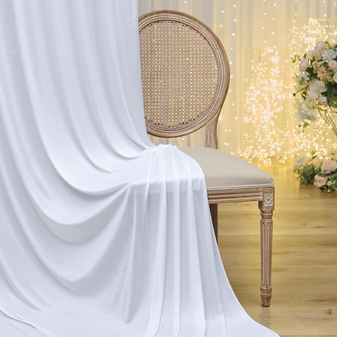 40ftx12ft Wrinkle Free White Backdrop Curtain, 8 Panels 12FT Height White Drapes for Wedding, Silky Polyester Photo Back Drop Cloth Draping for Birthday Party Photography Background