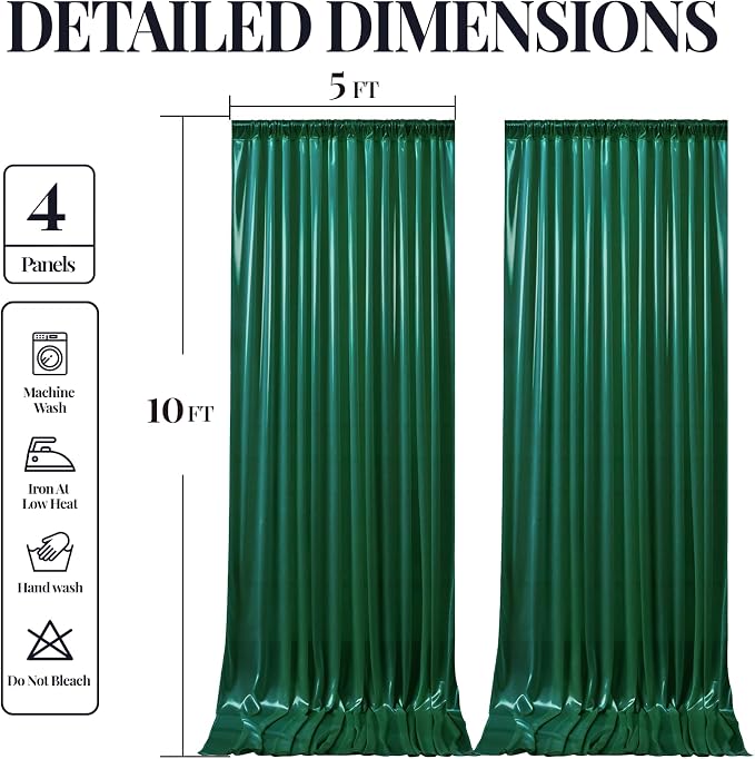 20x10ft Dark Green Glitter Backdrop Curtain for Parties, Wrinkle Free Satin Photo Backdrop Drapes 4 Panels 5x10FT Shimmer Back Drop Cloth for Wedding Birthday Baby Shower Photography Background Decor