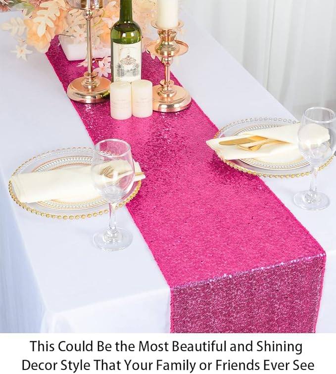 ShinyBeauty Hot Pink Sequin Table Runner 12x108-Inch Wedding Shower Decorations Fuchsia Table Runner-Pack of 5