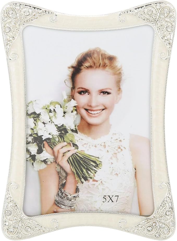 5x7 Vintage Metal Picture Frame Silver Border Floral Photo Frame, Clear HD Glass Front, Tabletop or Wall Art Display, Wedding Mothers Day Gifts for Mom Women, Horizontally & Vertically