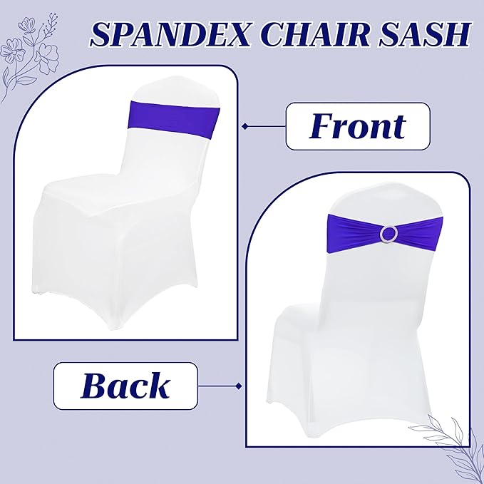 VDS - Royal Blue | Spandex Chair Sashes Bows | 100 PCS | Stretch Elastic Banquet Universal Folding Chair Band Tie with Silver Buckle Slider for Wedding Party Conference Celebration Event Decoration