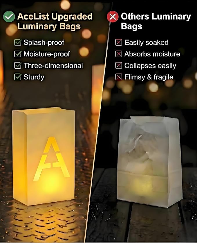 AceList Romantic Anniversary Decorations Set - Love You More Every Day 19 Pcs Luminary Bags with 40 LED Tea Lights, 2000 Rose Petals & 6 Heart Balloons - Light Up Letters Kit for Proposal