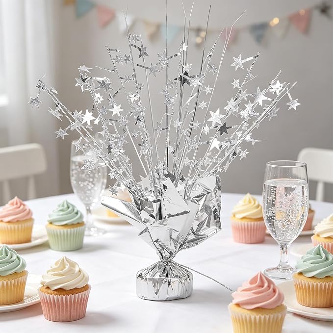 12 Pack Silver Metallic Foil Spray Centerpiece Star Table Decoration Burst Table Centerpieces for Birthday New Year Wedding Anniversary Graduation Party Supply (Silver)