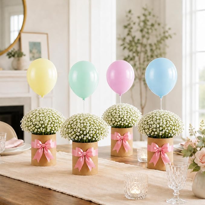 Cinrobiye 12 Pcs Wedding Table Centerpiece Boxes with Artificial Baby's Breath Flowers,Balloons,and Ribbon,DIY Photo Display Floral Table Decorations for Wedding Reception Engagement Bridal Shower