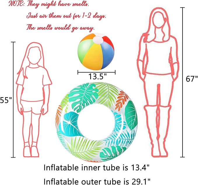 7-Pack Luau Pool Floats Floaties: Inflatable Swim Rings & Beach Balls for Summer, Tropical Luau Party Decorations, Floating Tubes Toys for Kids Adults