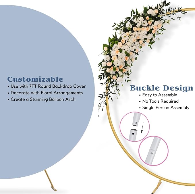 7.2 Ft Round Balloon Arch stand Gold Backdrop Frame for Wedding , Birthday, Baby Shower, Graduation, Party Decoration-Heavy Duty Steel with Carry Bag-JC HUMMINGBIRD