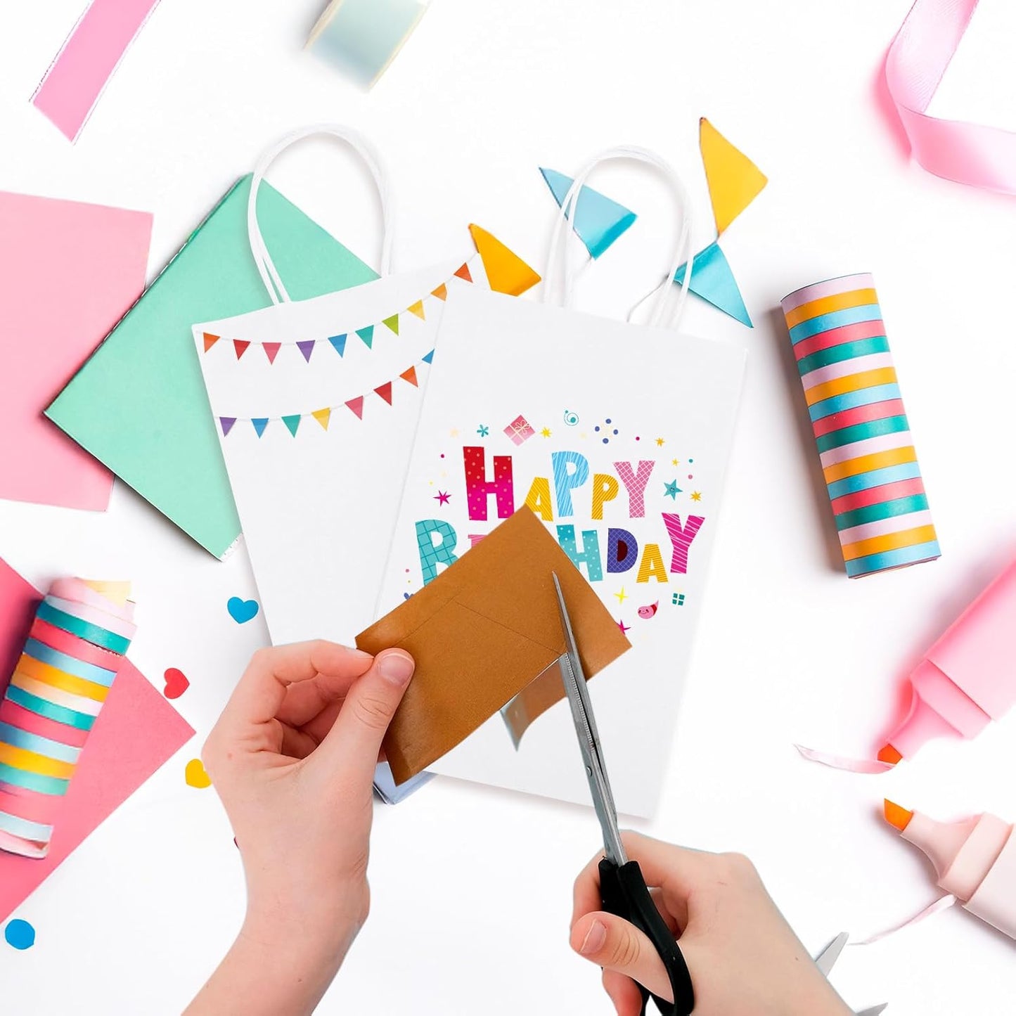 MESHA Kraft Gift Bags 200 Pack 5.25x3.75x8 Inch Small White Paper Bags with Handles Bulk for Small Business,Birthday,Party,Wedding,Retial,Shopping Bag