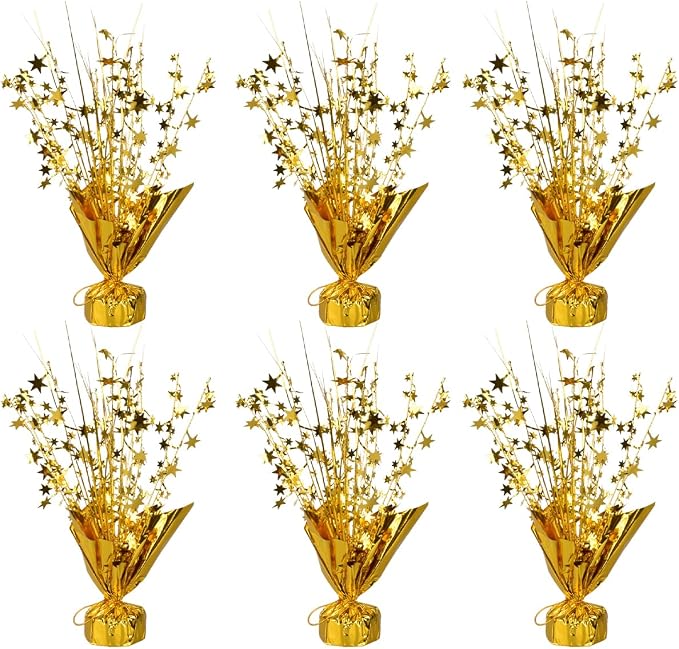 6 Pack Metallic Foil Spray Centerpiece Star Table Decoration Burst Table Centerpieces for Birthday Wedding Anniversary Graduation Holiday Party Supplies Decor, Gold