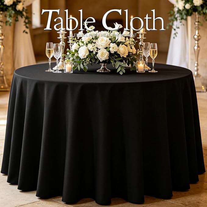 WIGENIUS 10 Pack Black Table Cloth Round Tablecloths 90 Inch,Polyester Table Cloth for 5 Foot Round Tables,Wrinkle Resistant Washable Fabric Table Covers for Party,Wedding Banquet